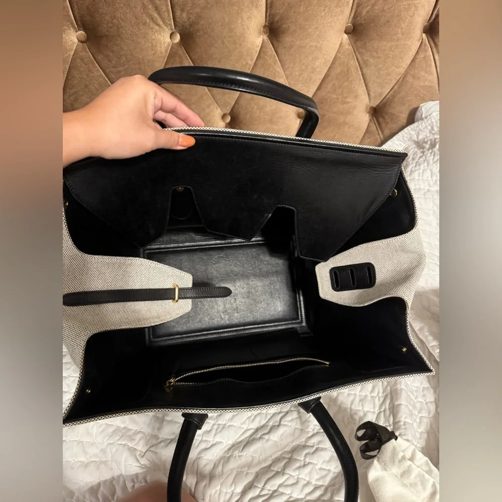 Celine Black/Cream Canvas and Leather Tie Tote - Picture 5 of 13